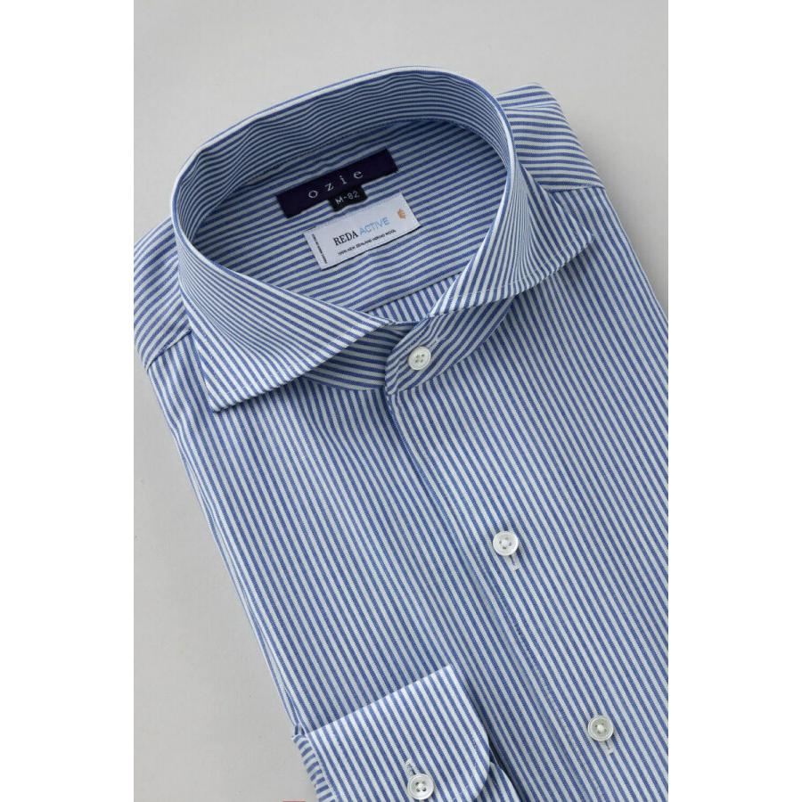 ワイシャツ メンズ 長袖 カッターシャツ yシャツ ビジネスシャツ メリノウール100% イージーケア ノーアイロン イタリアンワイドカラー 第一ボタンあり | ozie | 03