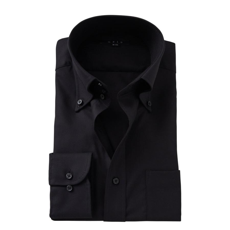 ワイシャツ ボタンダウン ブラック 黒シャツ メンズ 長袖 トレボットーニ Yシャツ ビジネスシャツ イージーケア 無地 おしゃれ 大きいサイズ 柔らかい