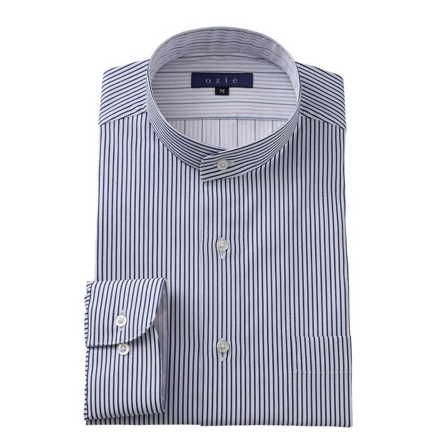 スタンドカラーシャツ メンズ 長袖 ブルー 青 綿100 ワイシャツ ドレスシャツ レギュラーフィット Yシャツ ストライプ 大きいサイズ おしゃれ 日本製 8063 E11a Blue Ozie オジエ ワイシャツ専門店 通販 Yahoo ショッピング