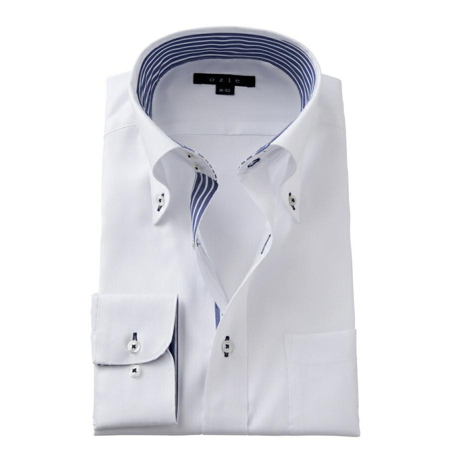 ワイシャツ メンズ 長袖 形態安定 スリム ホワイト 白 ビジネスシャツ Yシャツ カッターシャツ ボタンダウン 衿高 おしゃれ 大きいサイズ 無地 8065b A02a White Ozie オジエ ワイシャツ専門店 通販 Yahoo ショッピング