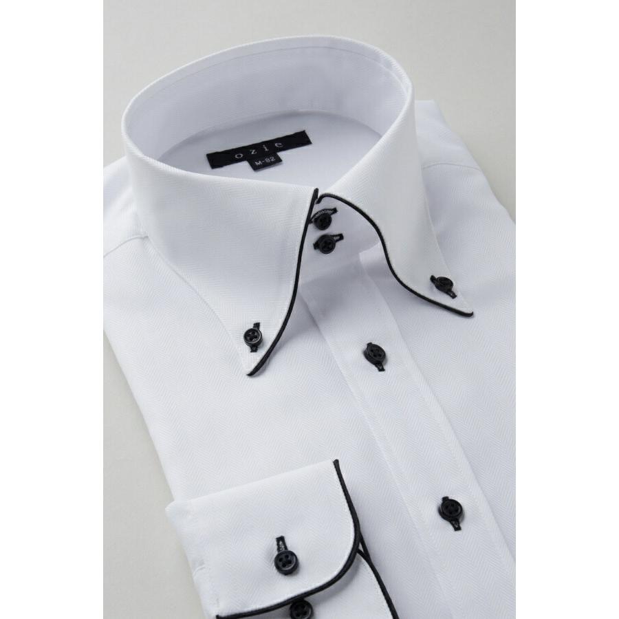 ワイシャツ メンズ 長袖 カッターシャツ yシャツ ビジネスシャツ 形態安定 ボタンダウン 衿高 おしゃれ | ozie | 03
