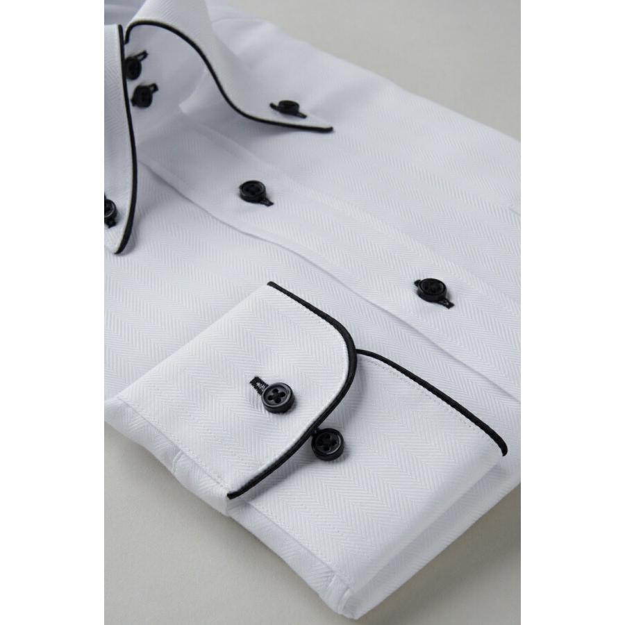 ワイシャツ メンズ 長袖 カッターシャツ yシャツ ビジネスシャツ 形態安定 ボタンダウン 衿高 おしゃれ | ozie | 04