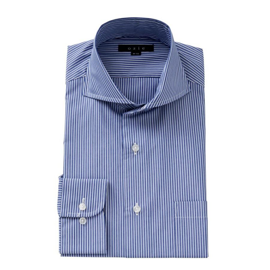 ワイシャツ メンズ 長袖 形態安定 スリム ネイビー 紺 ブルー 青 ビジネスシャツ Yシャツ カッターシャツ ホリゾンタル ワイド おしゃれ 大きいサイズ 8070 A10a Navy Ozie オジエ ワイシャツ専門店 通販 Yahoo ショッピング