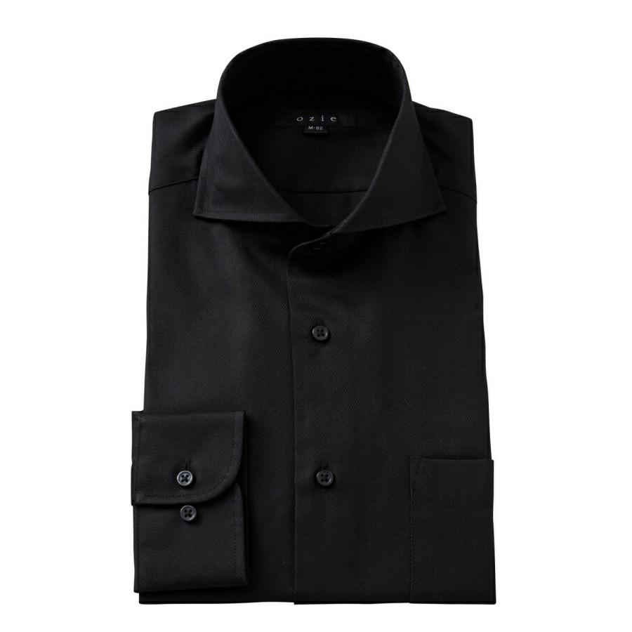 ワイシャツ メンズ 長袖 ビジネスシャツ Yシャツ ドレスシャツ カッターシャツ ホリゾンタルカラー カッタウェイ おしゃれ 綿100 黒 最安値に挑戦
