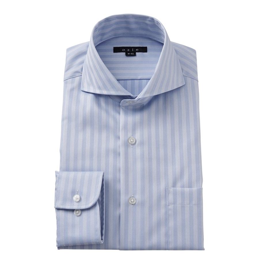 ホリゾンタルカラー ワイシャツ スリム ブルー 青 綿100 カッタウェイ メンズ 長袖 形態安定 ビジネスシャツ プレミアムコットン 3l 4l おしゃれ 8070 E01b Blue Ozie オジエ ワイシャツ専門店 通販 Yahoo ショッピング