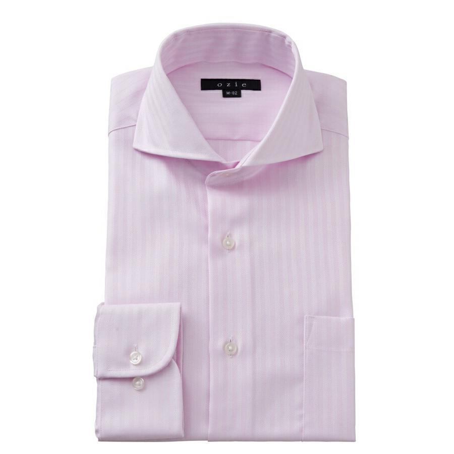 ホリゾンタルカラー ワイシャツ プレミアムコットン スリム ピンク カッタウェイ メンズ 長袖 形態安定 ドレスシャツ ビジネスシャツ おしゃれ 8070 Y08c Pink Ozie オジエ ワイシャツ専門店 通販 Yahoo ショッピング