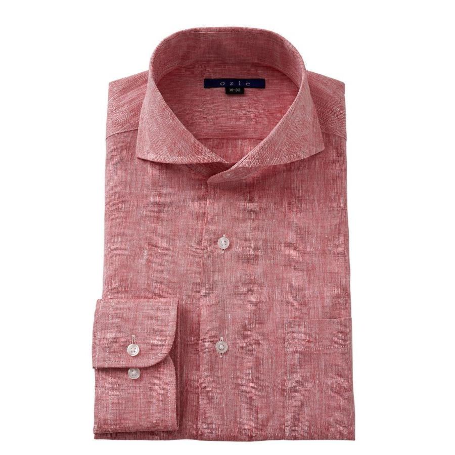 ワイシャツ メンズ 長袖 スリム ビジネスシャツ Yシャツ ドレスシャツ カッターシャツ ホリゾンタルカラー ワイド おしゃれ 麻シャツ フレンチリネン 夏 8070a E04a Red Ozie オジエ ワイシャツ専門店 通販 Yahoo ショッピング