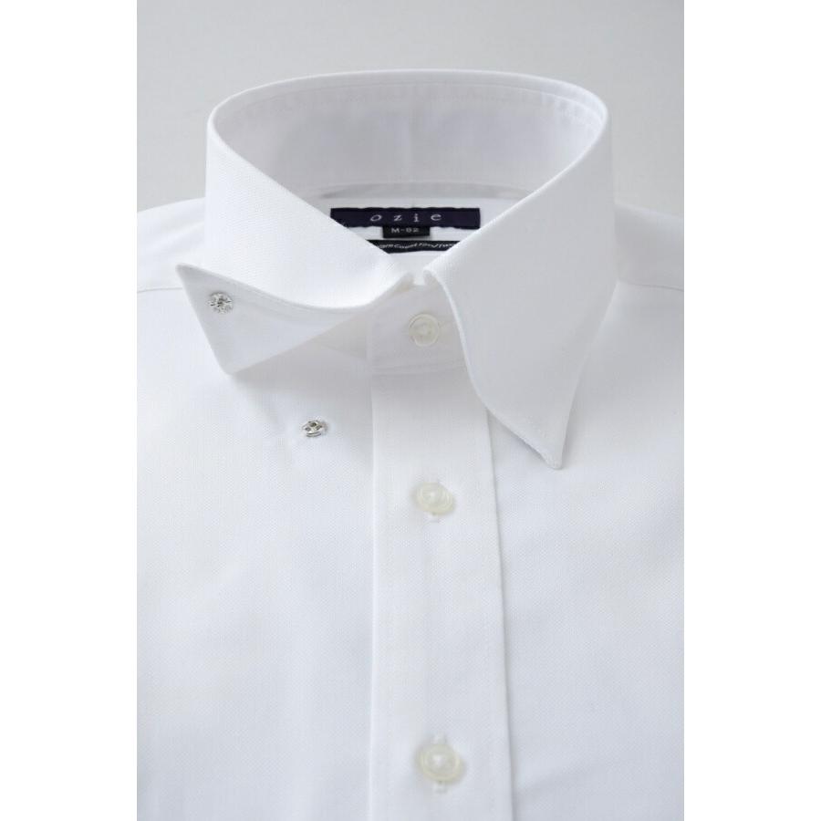 スナップダウン ワイシャツ メンズ 長袖 ホワイト 白 綿100％ イージーケア プレミアムコットン ドレスシャツ 無地 おしゃれ 大きいサイズ オックスフォード｜ozie｜02