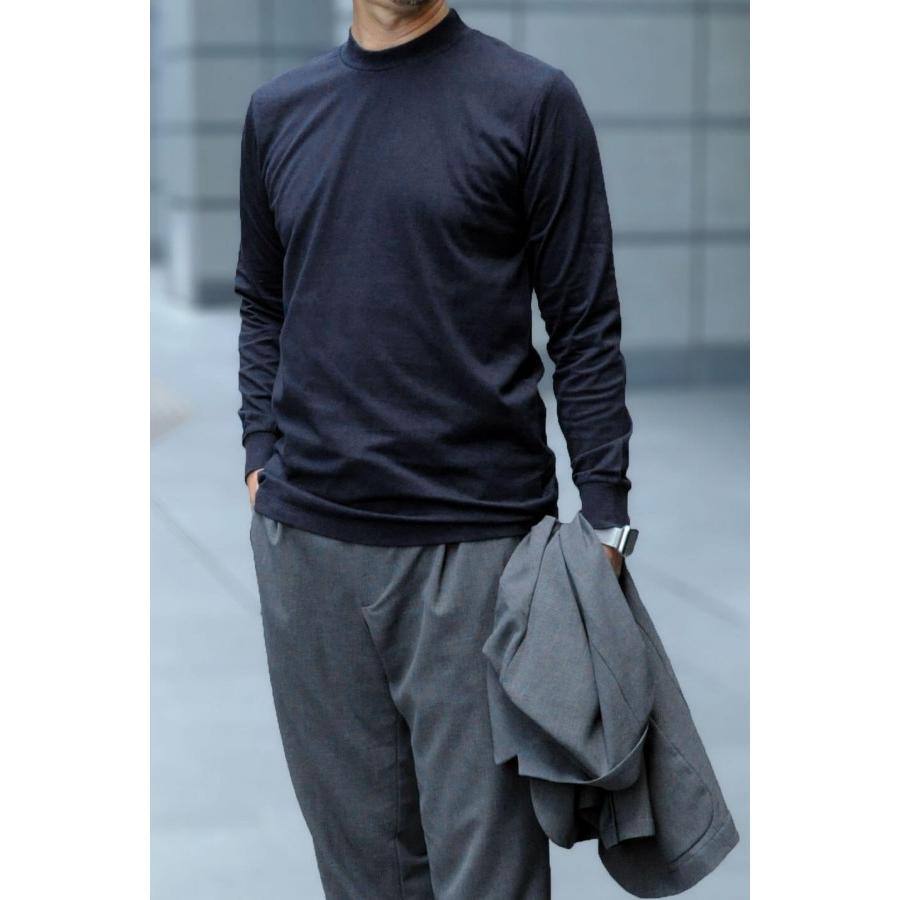 Tシャツ メンズ 長袖 丸首 クルーネック 綿100％ 40番手 カットソー 天竺 ニット ニット リブ高め 快適 着心地 ビジネスカジュアル おしゃれ | ozie | 03