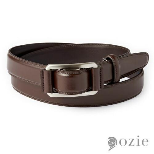 ベルト メンズ ビジネス レザー 牛革 本革 穴なし ピンなし スライド式 茶色 ブラウン 無地 日本製 通勤 通学 おしゃれ 長さ調整可 送料無料 オジエ ozie | ozie