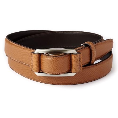 ベルト メンズ ビジネス レザー 牛革 本革 穴なし ピンなし スライド式 茶色 スコッチ型押し 日本製 通勤 通学 長さ調整可能 送料無料 オジエ Ozie Ke 34 Camel Ozie オジエ ワイシャツ専門店 通販 Yahoo ショッピング