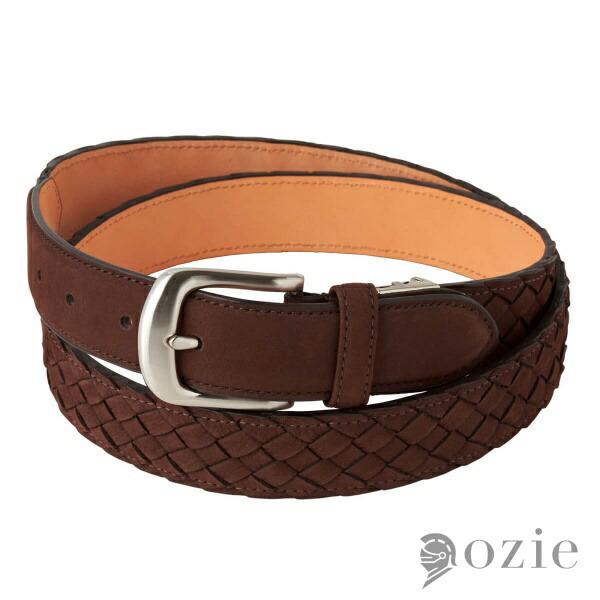 ベルト メンズ メッシュベルト カジュアル レザー 牛革 本革 おしゃれ ダークブラウン 茶色 スウェード スエード イントレチャート 日本製 オジエ ozie | ozie