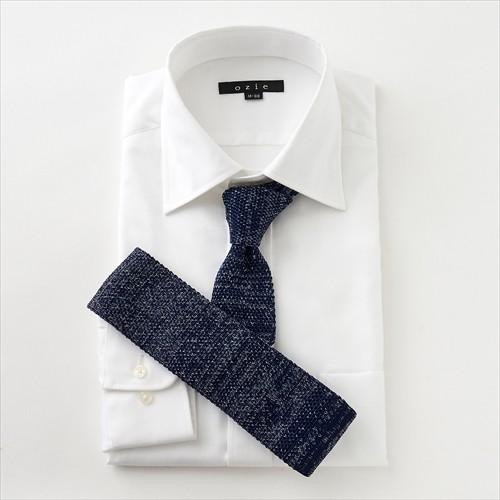ozie（オジエ） ニットタイ シルク ネクタイ 無地 ネイビー ブルー 紺