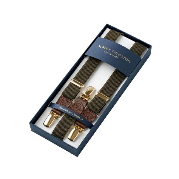 サスペンダー メンズ レディース カーキ 緑 ALBERT THURSTON イギリス製 ギフト パーティー イベント 制服 ユニフォーム ブレイシーズ | ozie