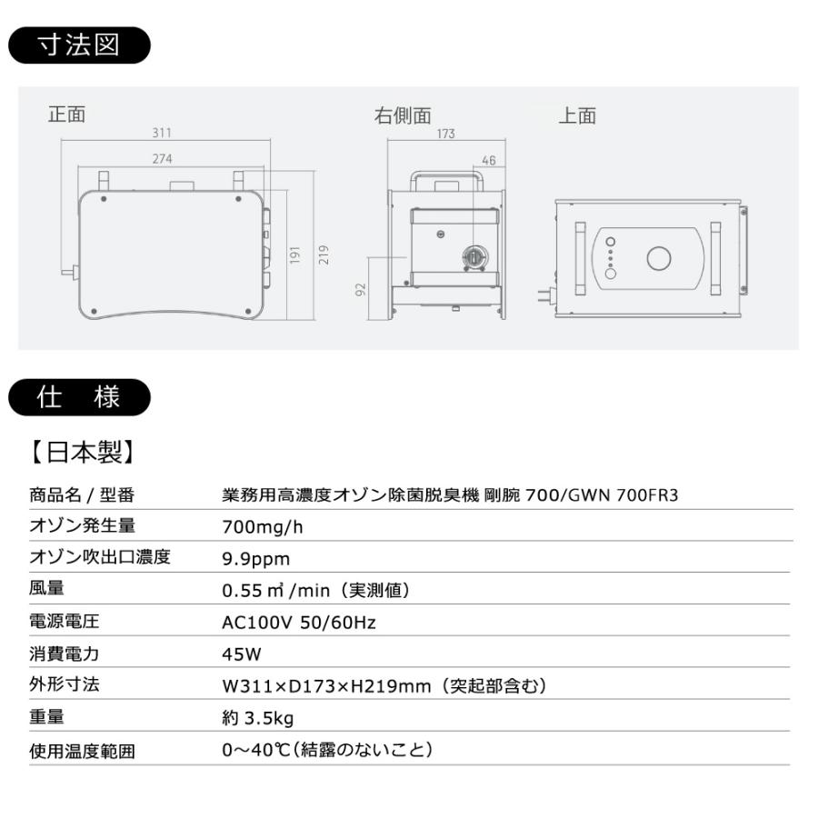 オゾン脱臭器 剛腕700FR3 GWN-700FR3 ホテル向けオゾン消臭器 業務用 |  | 06