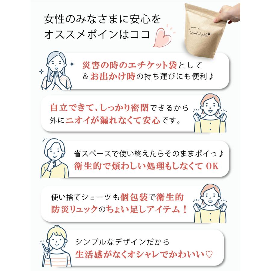 防災 非常用 女性下着 使い捨てペーパーショーツ サニタリーバッグ（スマートエチケット セット）smart etiqette 袋1枚+ショーツ10枚 クラフトバッグ 防水防臭 |  | 07