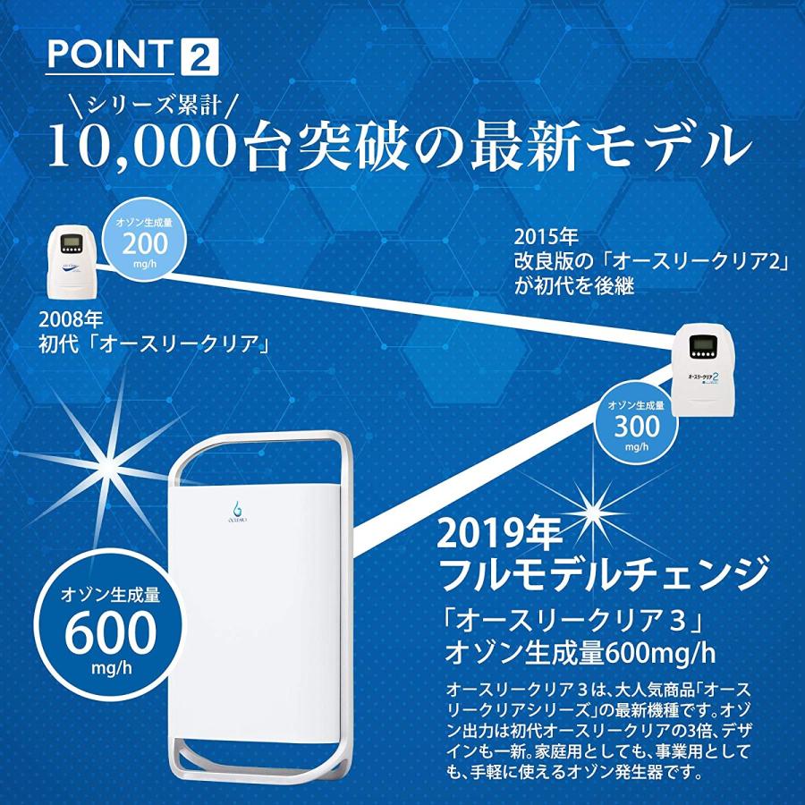 オゾン発生器 空気清浄機／オースリークリア3 ／ウイルス抑制 消臭 脱臭 除菌 オゾン水生成可能