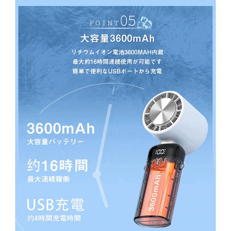 扇風機 小型扇風機 手持ち ハンディファン 卓上扇風機 羽なし 冷却プレート 静音 強風 手持ち 首掛け 熱中症 暑さ対策 クーラー 3600mAh スマホスタンド USB充電｜p-and-xi｜11