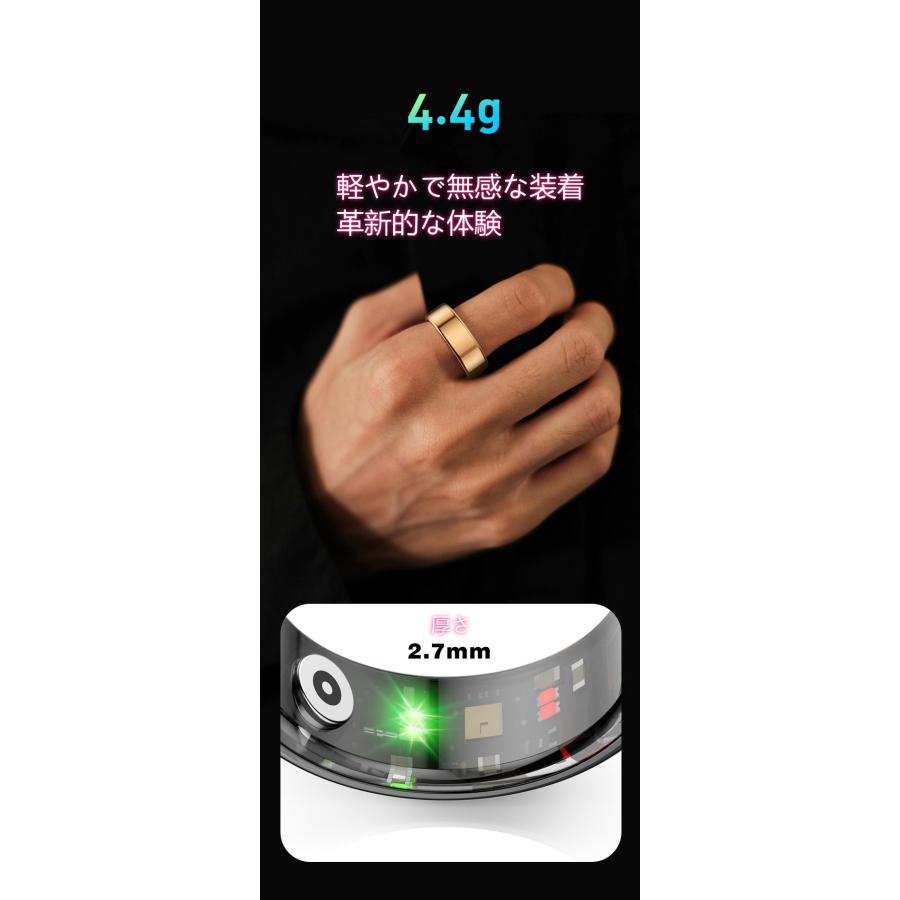 スマートリング 日本製 センサー  健康管理 睡眠検測 心拍数モニター 血中酸素 歩数計 指輪 ステップカウンター付き IP68防水 データ保存 android iphone｜p-and-xi｜16