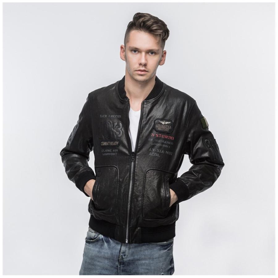 本革ジャケット フライトジャケット ラム革 レザージャケット 刺繍