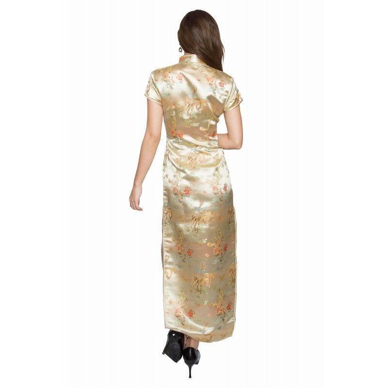 【華やかゴールド】サンバコスチューム一式 　Mサイズ ロングチャイナ 龍凰 / 金 (Mサイズ) /チャイナ服 ロング