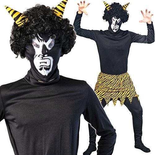 リアル鬼コスチュームセット 黒/ 黒鬼 鬼コスプレ 鬼グッズ 鬼カツラ