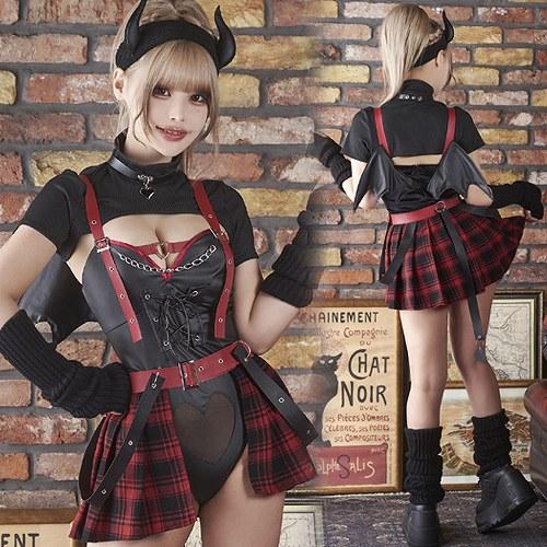 サキュバスコスチューム 黒と白のチェック柄 サキュバスコスチューム 黒と白のチェック柄 | 天使・悪魔