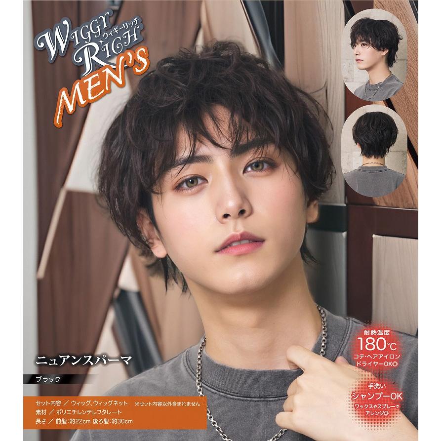 WIGGY RICHメンズ ニュアンスパーマ(ブラック)　      /メンズウィッグ ウィッグメンズ 男性用 かつら ファッションウィッグ 男装用 仮装 イベント(_912132) |  | 02
