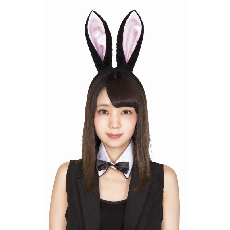 1点までメール便も可能) うさ耳カチューシャ 黒×ピンク /うさぎ 耳