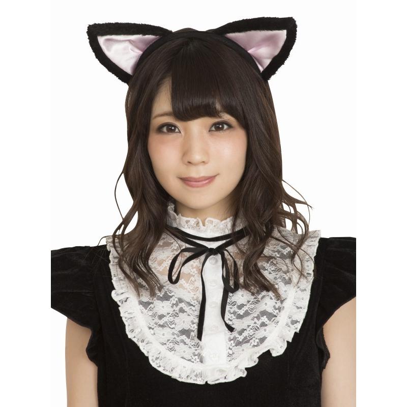 2点までメール便も可能) 猫耳カチューシャ 立ち耳 黒×ピンク/ ネコ