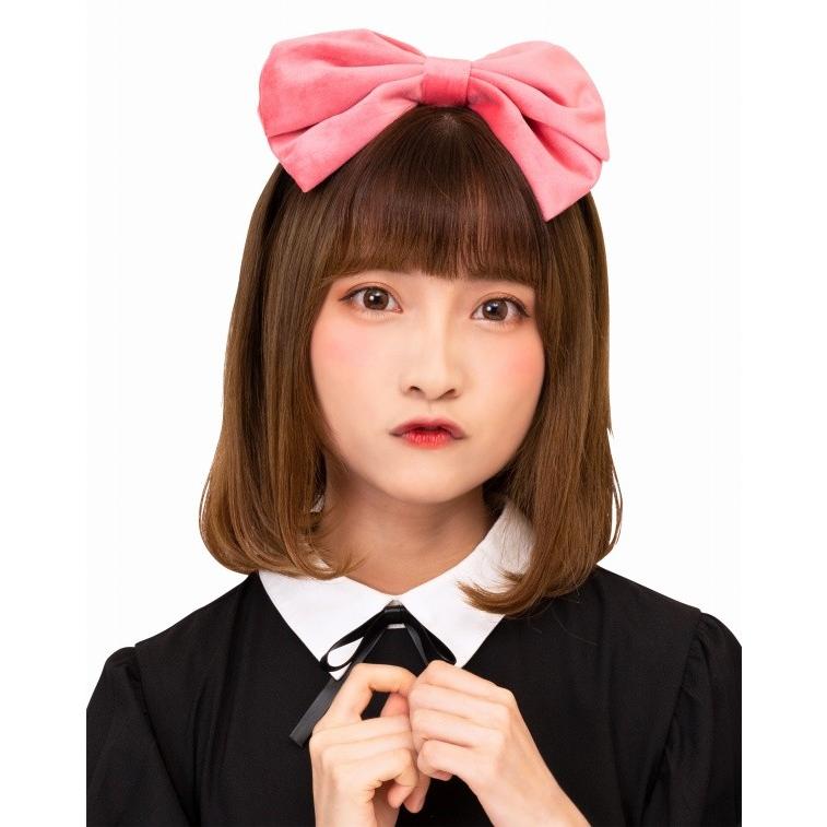 2WAYベロアリボンカチューシャ ピンク /リボン コスプレ 仮装