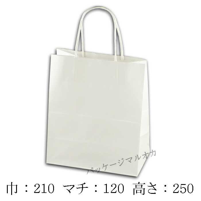 手提げ紙袋 21-12 晒白無地 丸紐 80g (巾210 マチ120 高さ250) 50枚｜p-maruoka