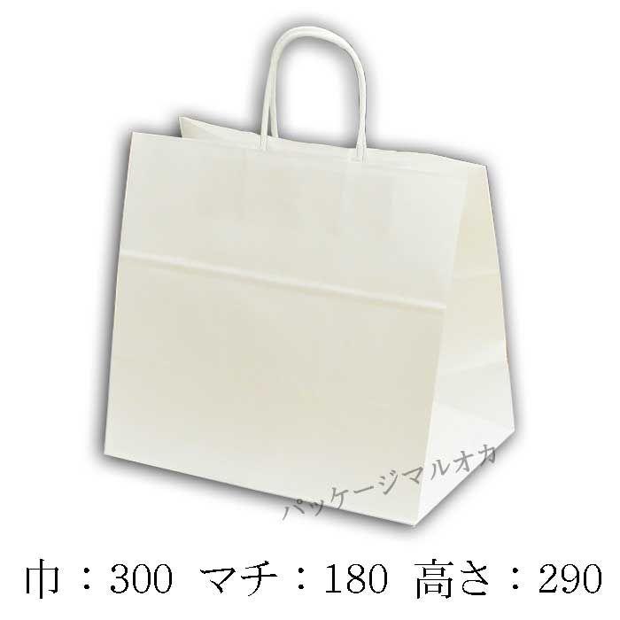 手提げ紙袋 30-3 白無地 100g 丸紐 (巾300 マチ180 高さ290 取っ手丸紐) 200枚｜p-maruoka