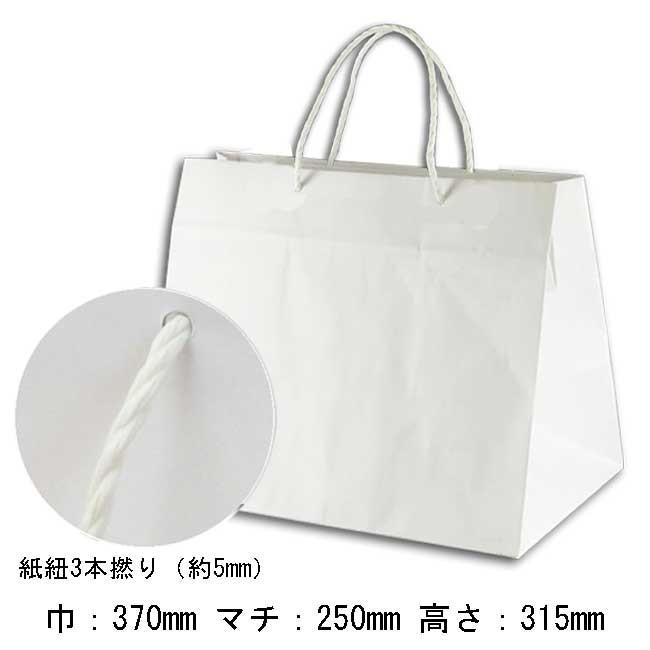 “地域で無料/直送” 手提げ紙袋 巾広タイプ L-37 晒白無地 120g フラットタイプ (巾370 マチ250 高さ315 紙3本紐(白)) 500枚/送料タイプ