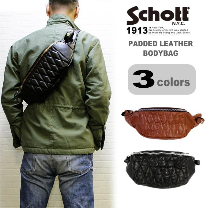 2021年新作入荷 素晴らしい品質 Schott PADDED LEATHER BODYBAG レザーボディーバッグ ウエストバッグ italytravelpapers.com italytravelpapers.com