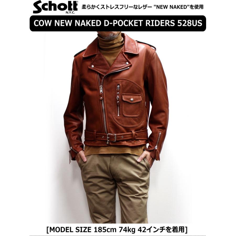 Schott COW NEW NAKED D-POCKET RIDERS 528US No.782-3950094 (ショット ニューネイキッド Dポケット ダブルライダース 本革 牛革)｜p-mrt｜06