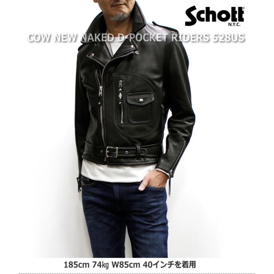 Schott COW NEW NAKED D-POCKET RIDERS 528US No.782-3950094 (ショット ニューネイキッド Dポケット ダブルライダース 本革 牛革)｜p-mrt｜07