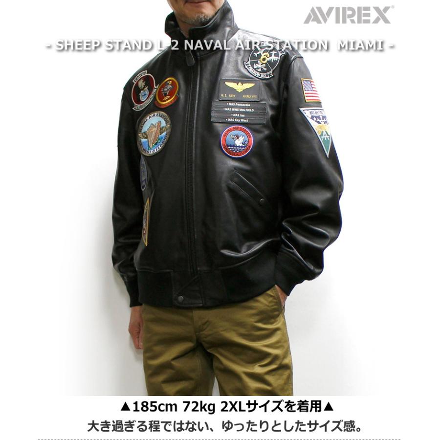 AVIREX(アヴィレックス) SHEEP STAND L‐2 JACKET "NAVAL AIR STATION  MIAMI" / シープ革 スタンド襟 L-2ジャケット "ネイバルエアステーション マイアミ"｜p-mrt｜05