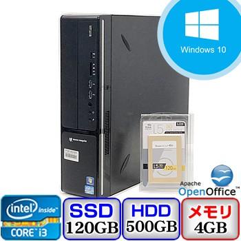 中古デスクトップパソコン マウスコンピューター LUV MACHINES Slim LM-iSB403B-P22L-W7 Windows 10 Home 64bit Core i3 3.3GHz メモリ4GB 新品SSD120GB HD500GB｜p-pal