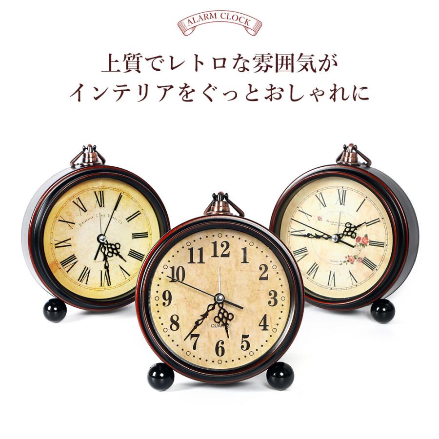 置き時計 置時計 花 ブラウン 小さい 玄関 おしゃれ かわいい 連続秒針 静か 静音 アンティーク アナログ ベッド 寝室 リビング 子供部屋 北欧 目覚まし時計｜p-planet｜13