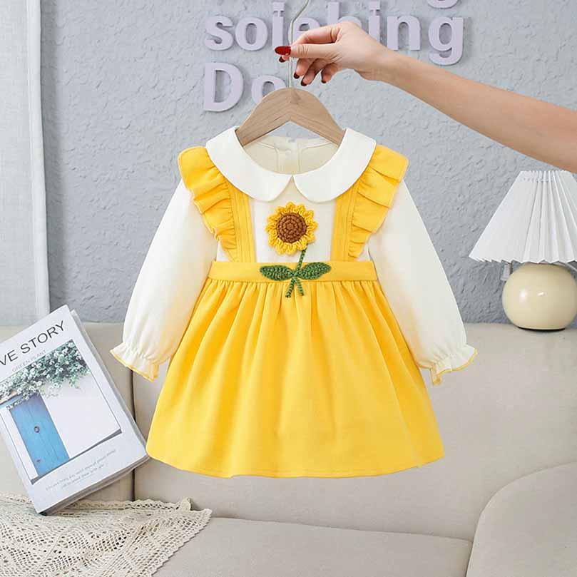 ワンピース刺繍向日葵入園式子供服 女の子入学式卒園式子供きれいめ