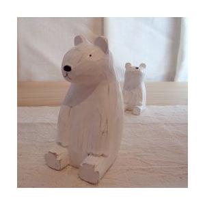 白クマ親子 (木製フレーム)オリジナル一点物-作者サイン入 T-LABO polepole ぽれぽれ 木製 置物 親子シリーズ おすわり シロクマ