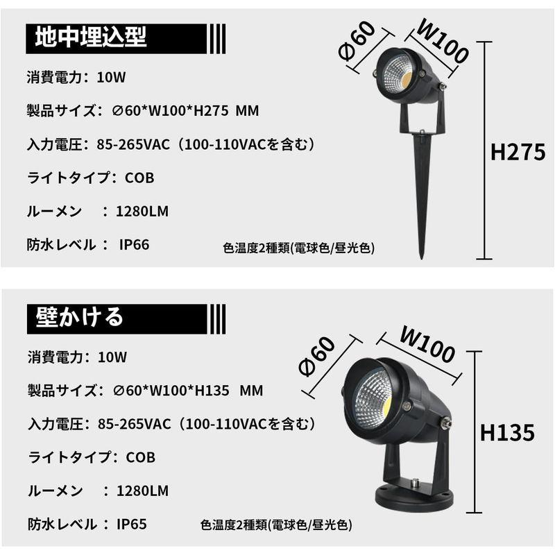 LED ガーデンライト 昼光色 6000K 10W 屋外用ライト 1180ルーメン ガーデンスポットライト IP66防水庭園灯 上下左右に回｜p-select-market｜06