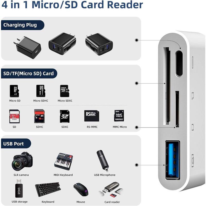 USB 3.0ポート付き、iPhone、iPad、カメラ用 Uディスク & Micro SD/TF & SD カードリーダー - USB-C｜p-select-market｜04
