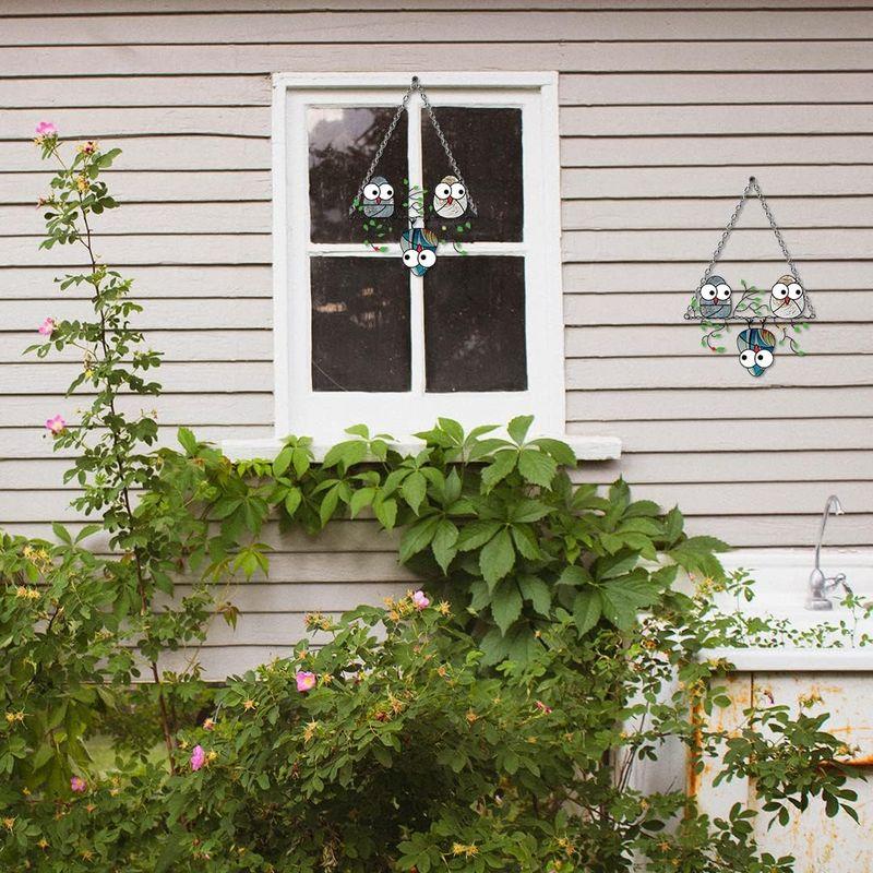 Zayookey ステンドグラスの窓壁掛け フクロウ装飾品 アクリル製 マルチカラーウィンドウハンギングフクロウサンキャッチャー かわいい鳥｜p-select-market｜02