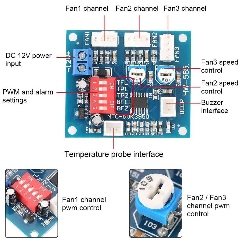 Youmile DC 12V PWM PC CPU ファン 温度制御速度コントローラー CPU アラームモジュール CPU高温冷却モジュール｜p-select-market｜09