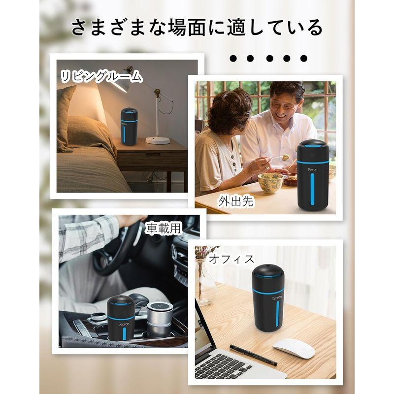 加湿器 卓上 小型 7色LEDライト 350ml 卓上加湿器 除菌 超音波式加湿器 次亜塩素酸水対応 車載加湿器 静音 持ち運び便利 コンパ｜p-select-market｜03