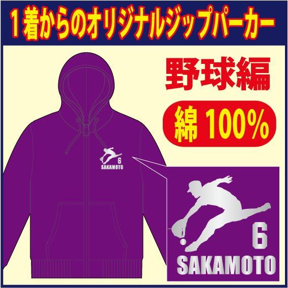 ジップスウェットパーカー 紫（パープル）/ 他 野球柄 デザイン