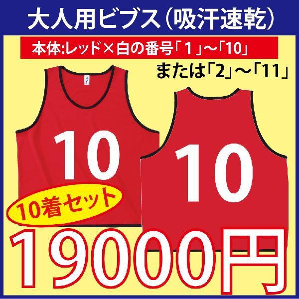 大人用！ビブス（レッド）　番号入り　10枚セット　（吸汗速乾素材です）