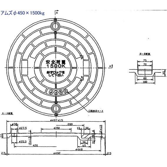 AMS　アムズ　浄化槽　蓋　直径496mm　φ450　ブラック　1500kg　マンホール　黒